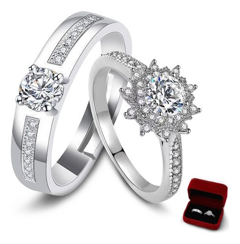 2 Anillos De Pareja Plata 925 Compromiso Promesa Ajustable - $ 163.75
