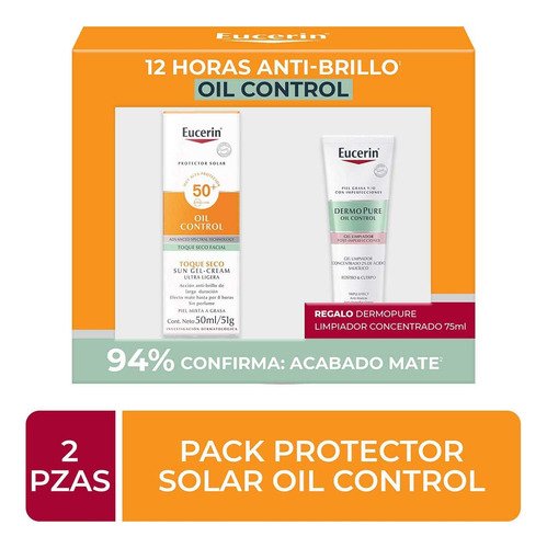 2 Pack Eucerin Oil Control Protección Solar + Gel Limpiador - $ 249.56