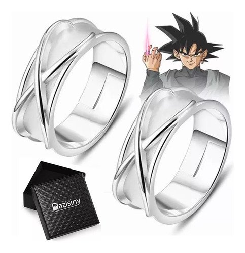 2 Piezas Anillo De Dedo Super Negro Goku Son Tiempo Plata - $ 88.35