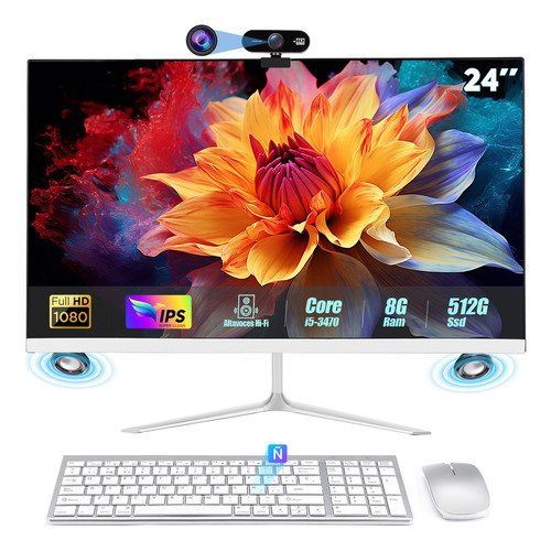 24"" All In One Pc EEGVUY® 8 Gb Ram+512 Gb Ssd Intel I5-3470 Con Cámara Teclado Inalámbrico Y Ratón Inalámbrico - $ 5,087.28