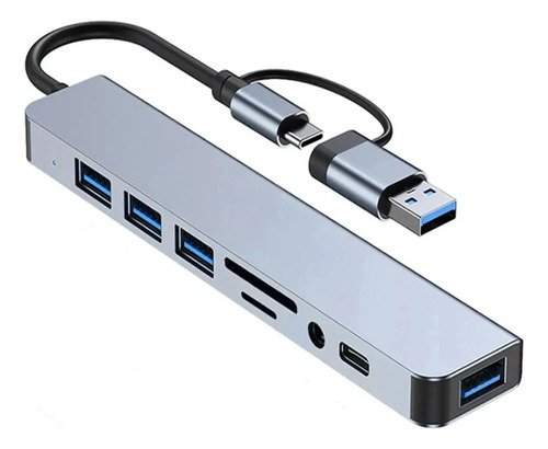 8en1 Adaptador 4 Puertos Usb Tipo C Multipuerto Hub Puertos Splitter Accesorios Para Macbook Pro Mac iPad Portatil Laptop Computadora /tablet Concentrador 8 En 1con Jack 3.5 - $ 97.6