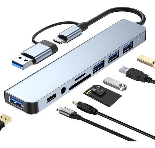 Adaptador Usb C Hub Usb 8 En 1 Multipuerto Hub Puertos Splitter Accesorios, Compatibilidad Con Sd/tf Card, Para Macbook Pro Mac iPad Portatil Laptop Computadora Concentrador 8 En 1 Girs Jeeyee - $ 137.4