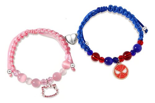 ALYKISS Spider Y Kitty Matching Friendship Bracelets For Best Friend Color Azul Grisáceo Juego de pulseras pulsera a juego de Spider Kitty Gwen para parejas, mejor amigo, cumpleaños - $ 132.54