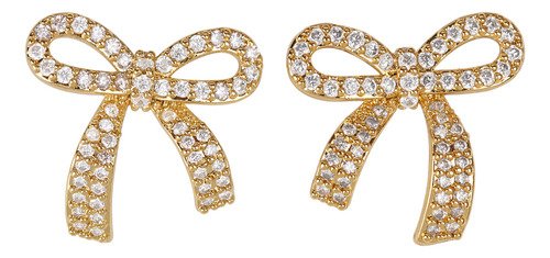 Aretes Mujer Oro 14k Zirconia Moños Coquette S Luckyly - $ 448.33
