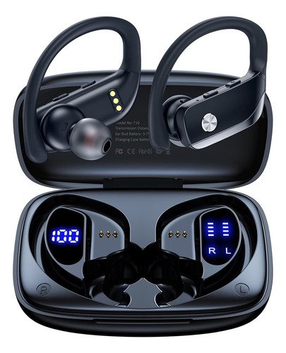 Audífonos Inalambricos BMANI T16 Auricular Dentro De Oído Con pantalla digital 48 Horas Movimiento Cómodo Sport Negro - $ 303.62