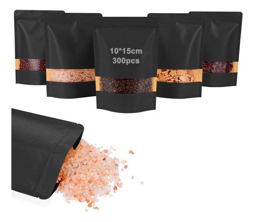 Banna 300 Bolsas De Papel Kraft Negras O Rosas Con Ventana, 50 G,bolsas Con Ventana Y Cremallera De Sellado, Bolsas Resellables Para Dulces, Accesorios, Snacks, Joyas Y Más, (negro, 10 X 15 Cm) - $ 199.66