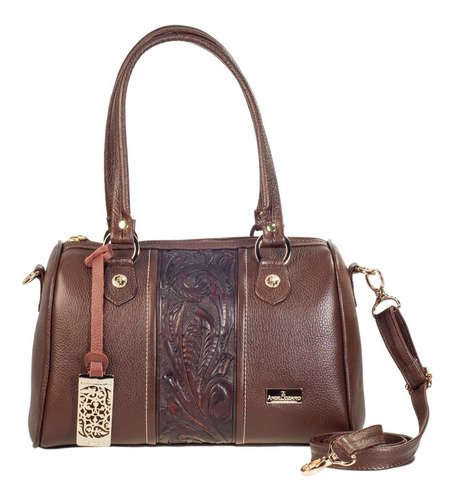 Bolsa De Dama De Piel Con Adorno Cincelado Bolso Mujer Moda Color Café Diseño de la tela Alondra Cincelada - $ 2,485.2