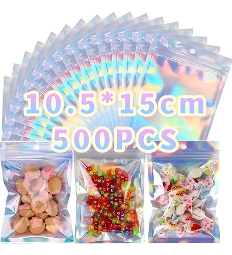 Bolsa Holográfica Multiusos500pieza, Bolsa Hermética Reutilizable Con Diseño Transparente De Doble Lámina De Aluminio, Apta Para Alimentos, Joyas, Cosméticos, Accesorios, Etc. (10.5 * 15cm) - $ 98.7