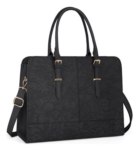Bolsas Para Laptop Mujer De 15.6 In Moda Tote Crossbody Bag Ktmouw KT6303 Color Negro Floreado - $ 494.45