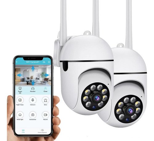 Cámara de seguridad 2PCS-288 Hd 1080p Foco 360° Alarma 2 Piezas con resolución 2MP visión nocturna incluida color blanco - $ 372.83