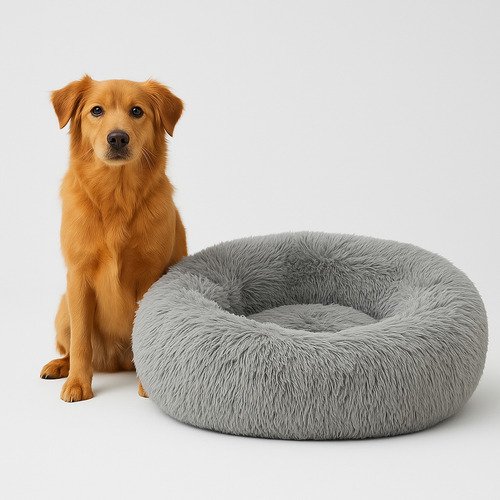 Cama Redonda Para Perro Gato Mascota Antiestrés Mr Wuff Gris 70 Cm - $ 279.17