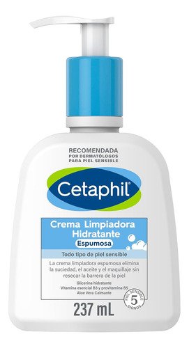 Cetaphil Crema Limpiadora Hidratante Espumosa, Piel Sensible, Uso Día y Noche, 237 ml - $ 223.01