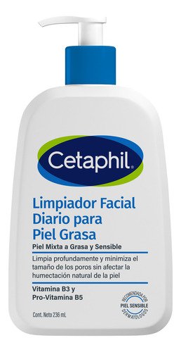 Cetaphil Gel Limpiador Facial Diario, Apto para Piel Grasa, Uso Día y Noche, 237ml - $ 210