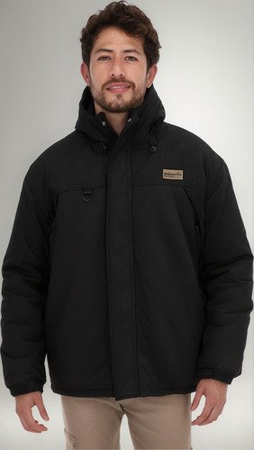 Chamarra Negra Capitonada Hombre Gorro Gruesa Invierno Moda - $ 489.51