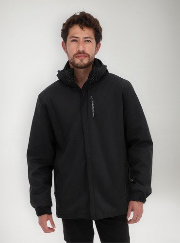 Chamarra Para Hombre Lisa Rompevientos Negra Con Gorro Moda - $ 489.51