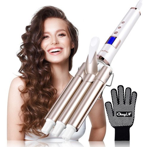 CkeyiN Waflera Cabello Rizadora de Pelo Tenazas Para Cabello Cerámica 22mm color rose gold 3 barriles Con Guantes HS520-US - $ 448.38