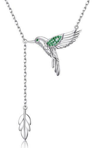 Collar Con Dije De Colibrí De 925 Plata Para Mujer Color Verde - $ 348.49