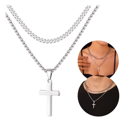 Collar Cruz Plata Cadenas Acero Inoxidable Joyeria Hombres Collares Mujer Cadena Plata Hombre Joyeria Stainless Steel Collares Collares De Moda para Halloween - $ 88.8