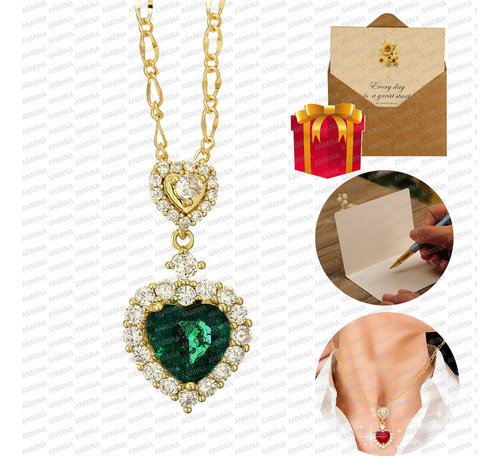 Collar Mujer De Corazón Con Baño De Oro 18k Elegante Dije Colgante Chapado En Oro Con Zirconia Cúbica Para Novia Esposa Mama Cumpleaños Aniversario - $ 79.23