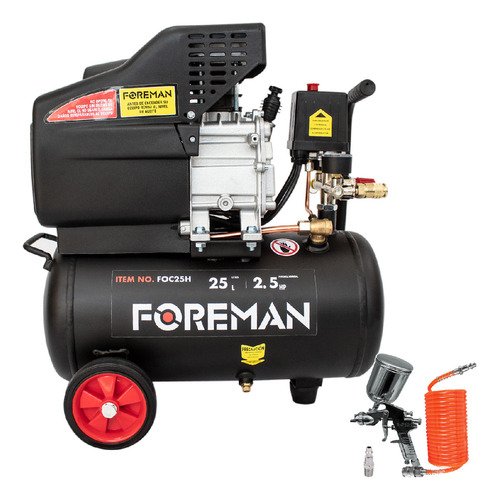 Compresor De Aire Eléctrico Portátil 25L 2.5hp Foreman FO25L Accesorios Manguera Pistola Y Conector - $ 2,099