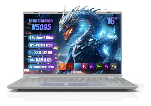 Computadora portátil laptop gamer Intel Celeron N5095 8GB RAM 512GB SSD 16-inch Color Plateado Bigview Notebook Windows 11 - $ 4,233.42
