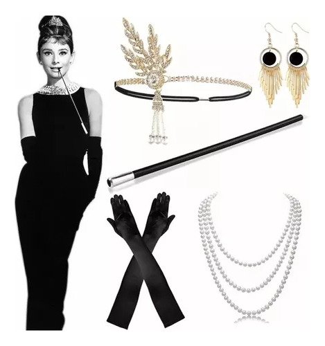 Disfraz Mujer Años 20 Accesorios Cosplay Charleston Gatsby Flapper 1920s Elegante Vintage Fiesta Temática Flapper Perlas Tocado Diadema Baston Guantes - $ 199.17