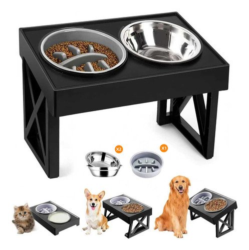 Doremama Cuenco Elevado Para Perros Y Gatos, Cuenco De Acero Inoxidable Y Comedero Lentos Para Mascotas Con 3 Alturas Ajustables Para Perros Y Gatos Pequeños, Medianos Y Grandes Color Negro - $ 397.99