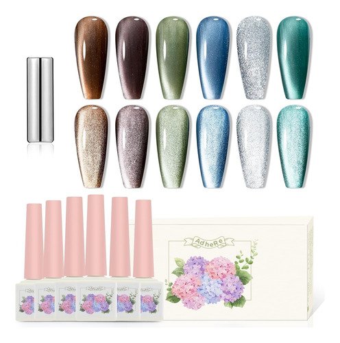 Esmaltes Uñas Gel Efecto Ojo Gato 6 Unidades 12 Ml+ Iman - $ 234.81