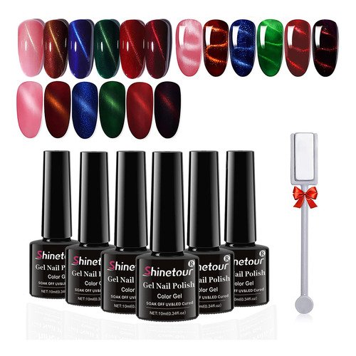 Esmaltes Uñas Gel Uñas Efecto Ojo Gato 3d+doble Iman,6 Uds - $ 150.4
