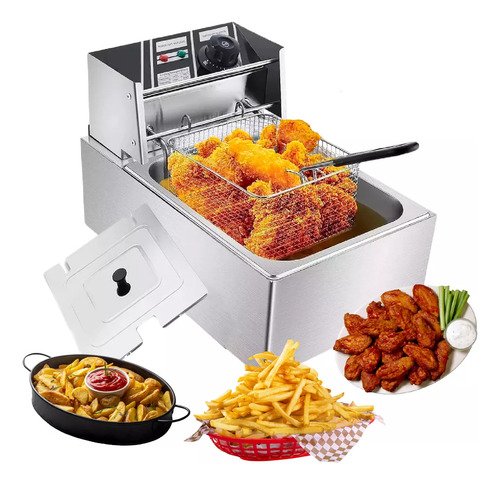 Freidora Aceite Eléctrica Industrial 6 Lt Acero Inoxidable 1600W Shtark - $ 692