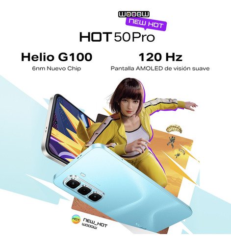 Infinix Hot 50 Pro Colaborado Con Free Fire Azul Dual Sim 256gb 8gb+8gb Ram Frecuencia de actualización de 120Hz Modelo del procesador MediaTek Helio G100 - $ 2,699