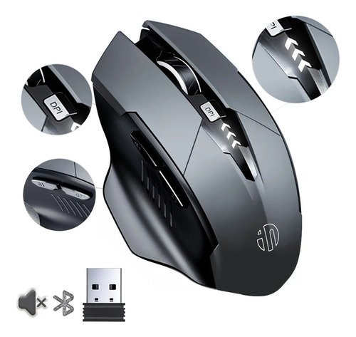 Inphic Mouse Inalámbrico Bluetooth/2.4g 3Modos Recargable Gamer Ergonomico Con Receptor USB Silencioso De Oficina 3 DPI Ajustables Ratón Para Computadora/portátil/tablet Color Gris - $ 189.99