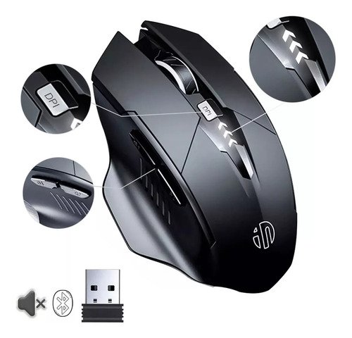 Inphic Mouse Inalámbrico Bluetooth/2.4g 3Modos Recargable Gamer Ergonomico Con Receptor USB Silencioso De Oficina 3 DPI Ajustables Ratón Para Computadora/portátil/tablet Color Negro - $ 189.99
