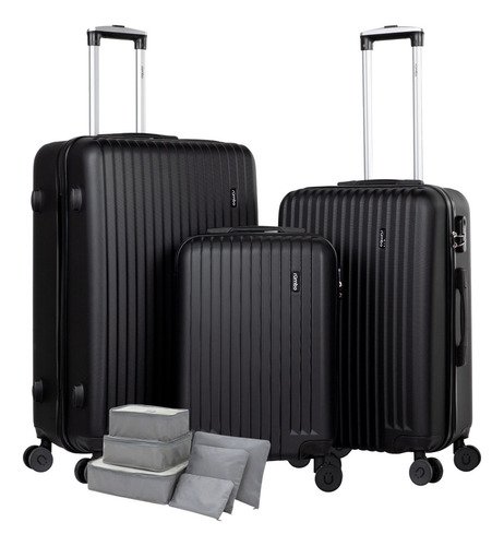 Juego 3 Maletas De Viaje Rigidas Ruedas 360 Bolsas De Viaje Color Negro - $ 1,949