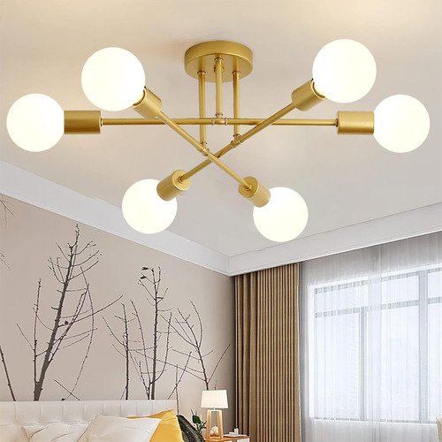 Lámpara De Techo Semiempotrada Moderna De 6 Luces Oro - $ 166.08