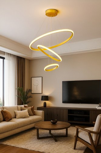 Lampara Colgante Candil Led Neon 3 Aros 3 Tonos De Luz - $ 398.5