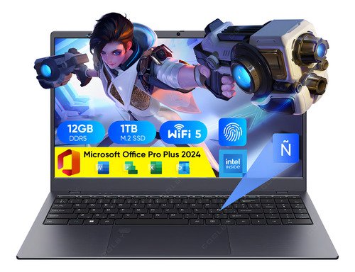 Laptop Coolby Intel Celeron N95 4 Núcleos 12gb Ram 1000gb Ssd Gamer 15,6" 1920x1080px Notebook Teclado Español Office Word/Excel/PowerPoint Preinstalado Color Gris - $ 5,369.09