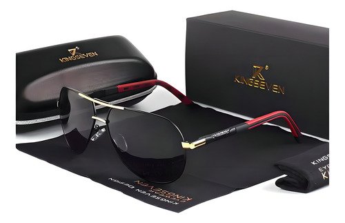 Lentes Gafas de Sol Kingseven Lujo Estilo Aviador K725 Gold Black - $ 527.8