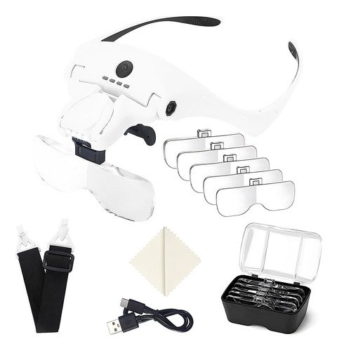 Lentes Lupa con 4 Luz LED Recargable Para Pestañas Microblading Montada Cabeza Mano Libre 5 Lente Aumento Desmontable 1x 1.5x 2x 2.5x 3.5x, Gafa Lente para Reparación Reloj Joya Trabajo Lectura - $ 246.26