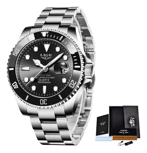 Lige - Reloj Impermeable Para Hombre, Diseño De Fantasma, Co Correa Plateado Bisel Negro Fondo Negro - $ 345.92