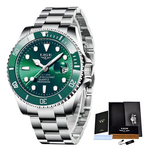Lige - Reloj Impermeable Para Hombre, Diseño De Fantasma, Co Correa Plateado Bisel Verde Fondo Verde - $ 338.4