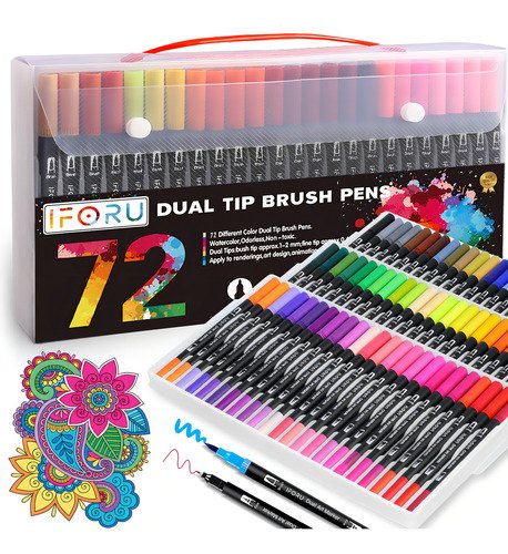 Marcadores Plumones Doble Punta Pincel IFORU 72 Colores - $ 167.21