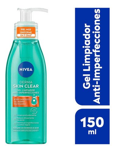 Nivea Derma Skin Clear Gel Limpiador Anti-Imperfecciones 150 ml Piel Grasa Día y Noche - $ 86