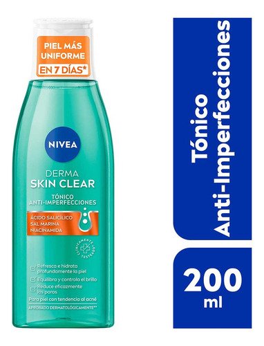 Nivea Derma Skin Clear tónico anti-imperfecciones 200 ml, limpia poros y controla grasa - $ 58.5