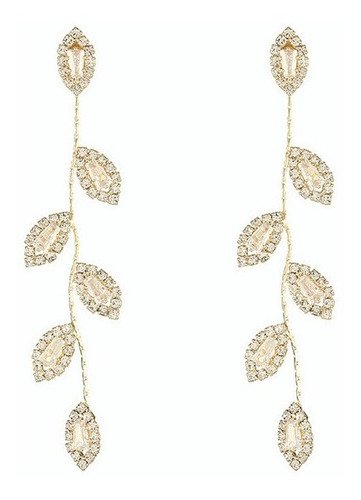 Par Aretes Hojas Colgante Pendiente Elegante Largo Color Dorado Nuodwelle EH-01 - $ 59.34