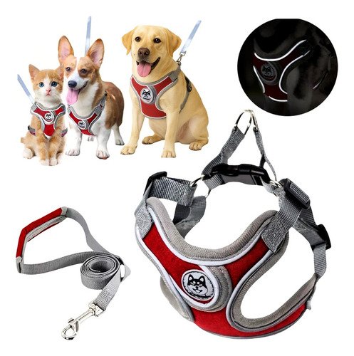 Pecheras Arnés Tipo Con Correa Y Bandas Reflectantes Perros - $ 90.38