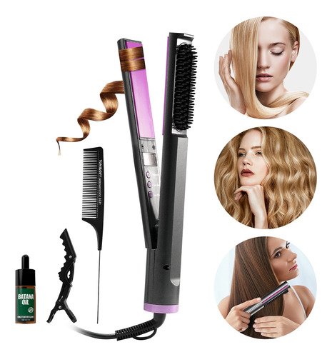 Plancha De Pelo 3 En 1 Con Aceite Esencial Peine Clip - $ 162.86