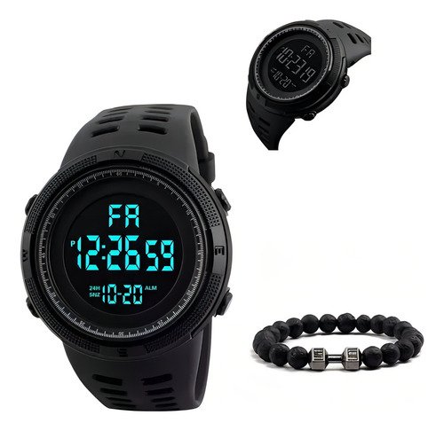 Reloj Digital Deportivo, Pulsera Negra,militar, Moderno, Multifuncional, Dual Time, Cronómetro, Temporizador, Pantalla Luz Led, Alarma, Calendario, Correa Ajustable De Caucho, A Prueba De Agua(Negro)) - $ 146.02