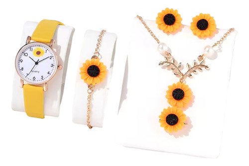 Set 5 Piezas Reloj Y Accesorios De Joyas De Girasol - $ 209