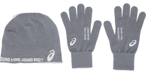 Set Gorro Guantes Asics Beanie Glove Gris Invierno - $ 499
